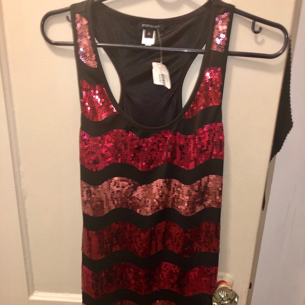 NIKIBIKI RED/PINK Sequin Dress size S NWT